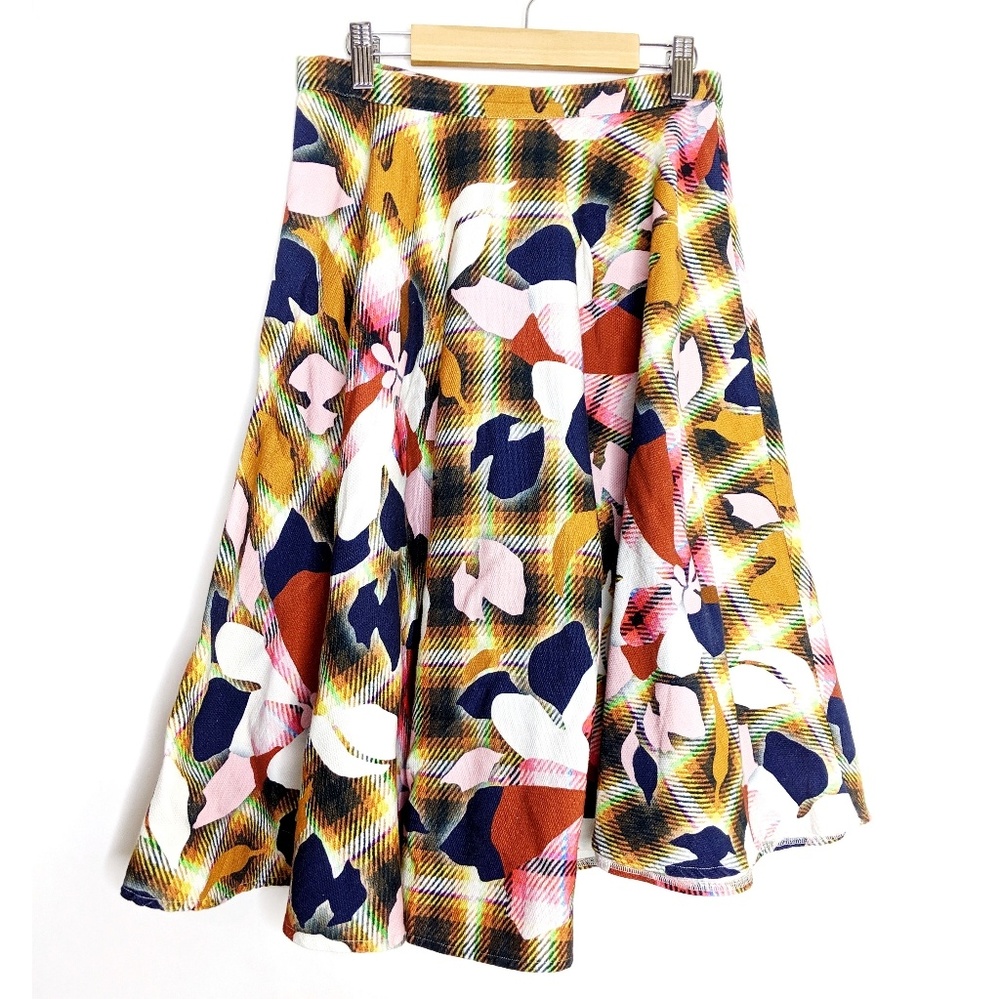 Topshop Plaid And Floral Circle Skirt